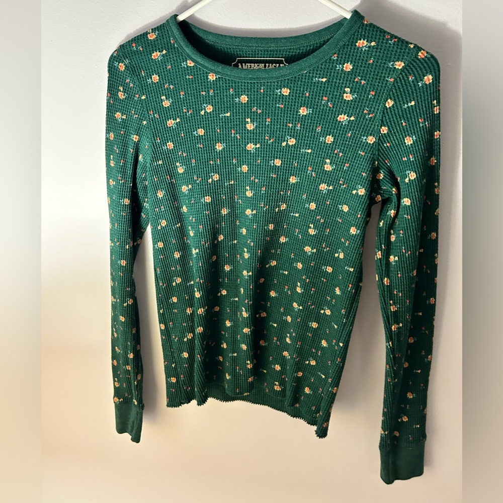 American Eagle Floral Waffle Tee